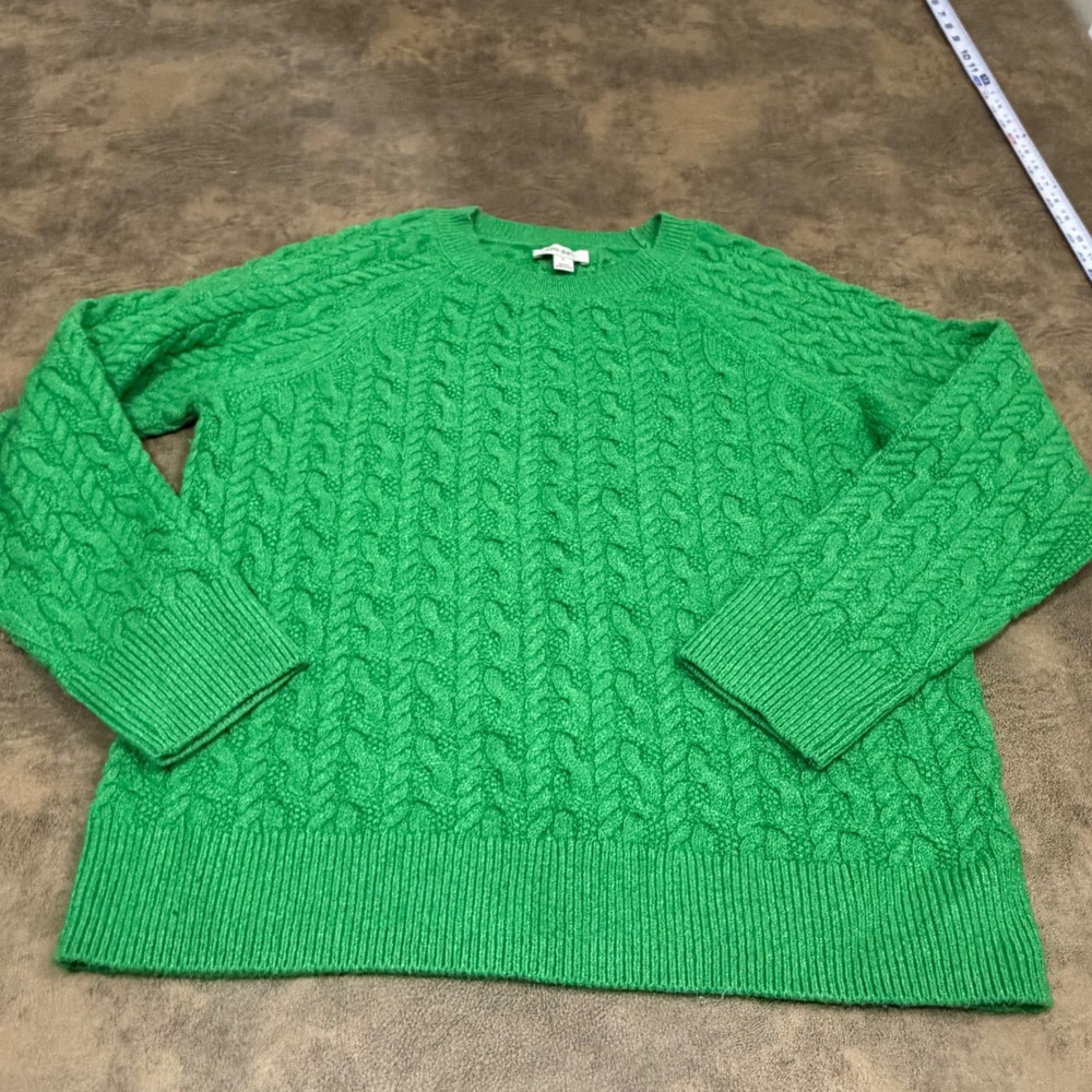 ON-34th Cable Knit Sweater Womens Large Green Crew Neck Raglan Pullover